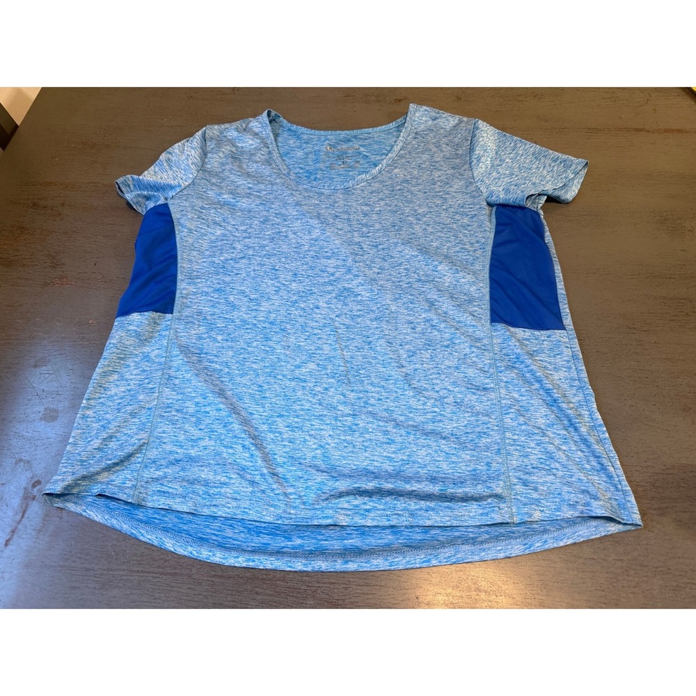 Real Essentials Womens Blue Space Dye Activewear Top Mesh Side Panels 1X